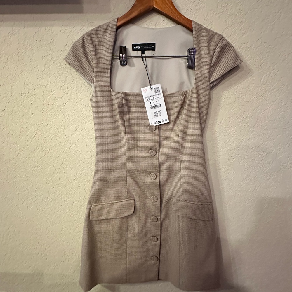 Zara Brown Sheath Mini Dress with Flutter Sleeves